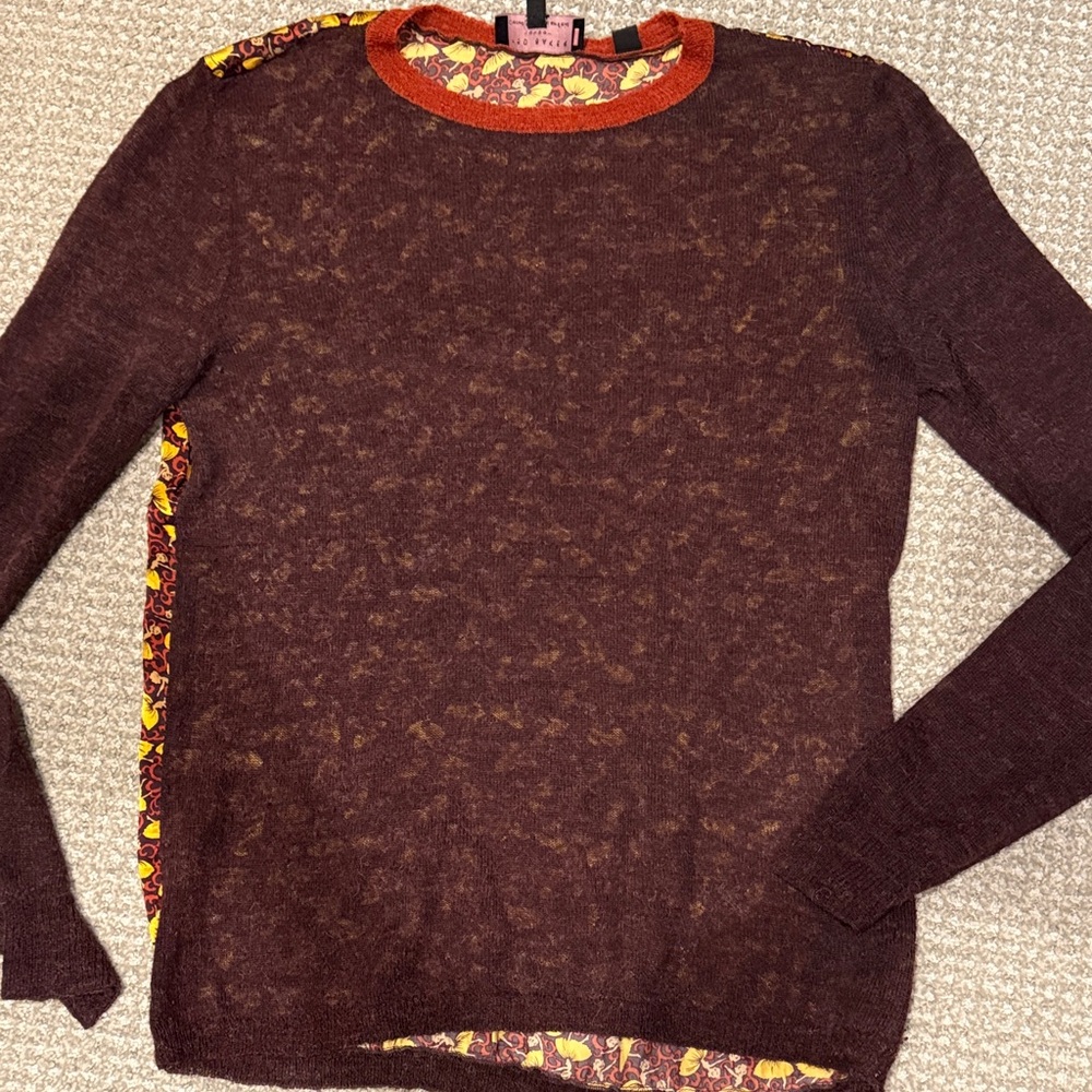 Women's Brown Marled Crewneck Sweater with Patterned silkback